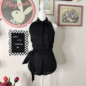 MaxMara Black Sleeveless Blouse with Tie Waist